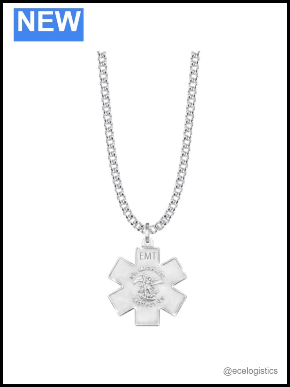 Sterling Silver St Michael EMT Caduceus Pendant Necklace
